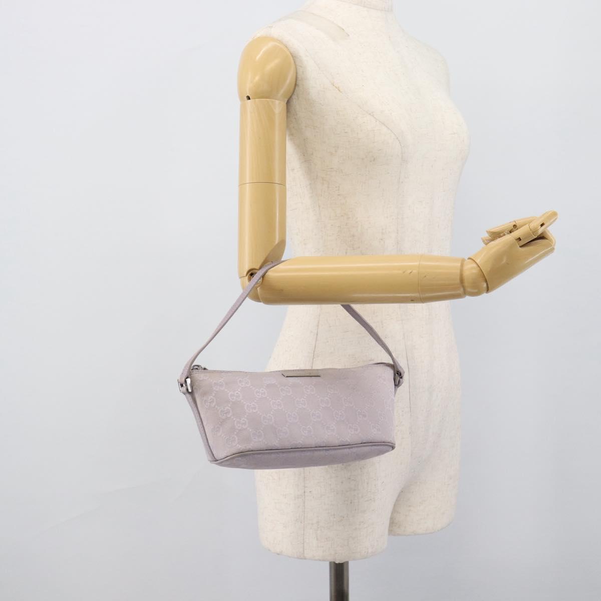 GUCCI GG Canvas Accessory Pouch Lavende Silver 07198 Auth 189988A