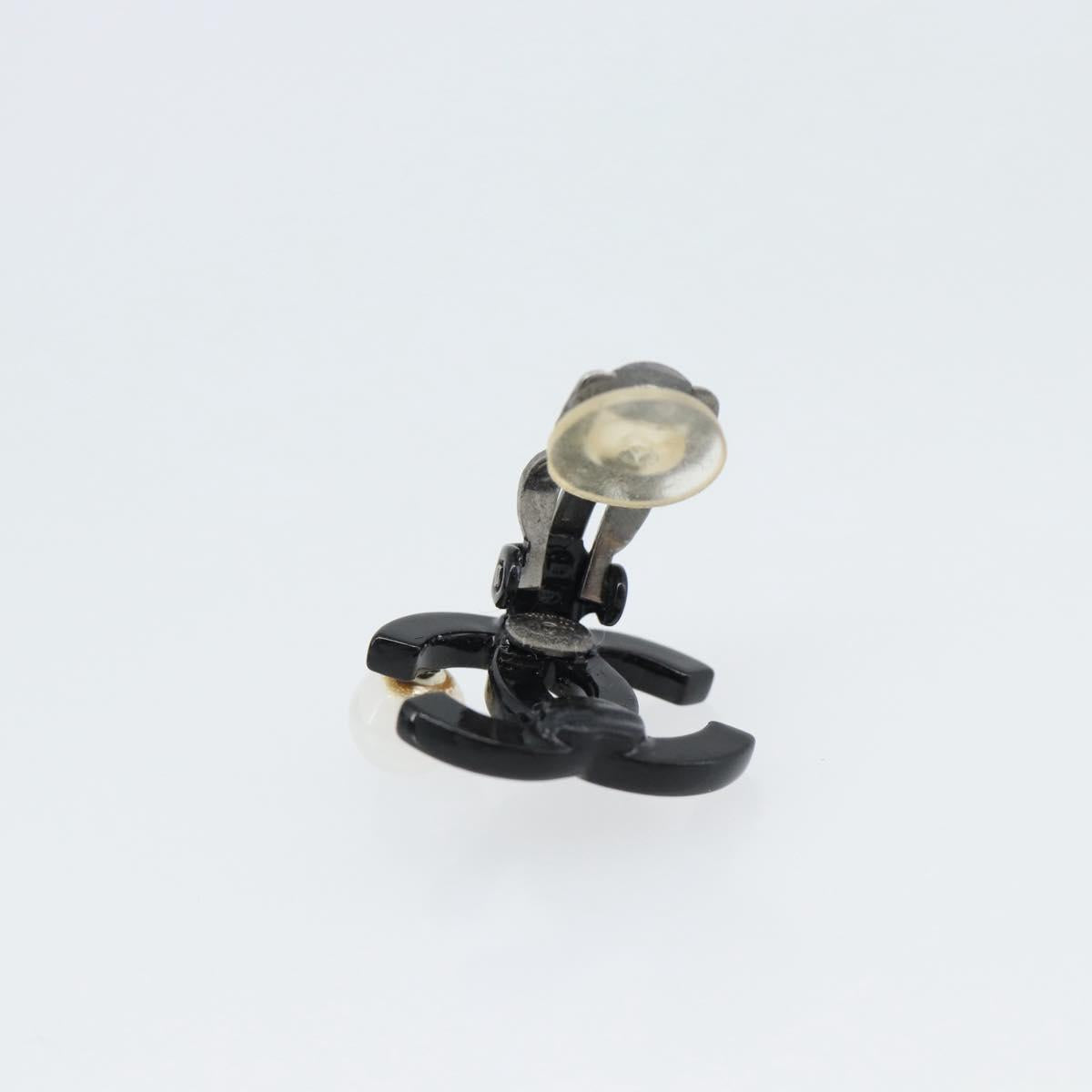 CHANEL COCO Mark Earring Metal Black CC Auth 189989A