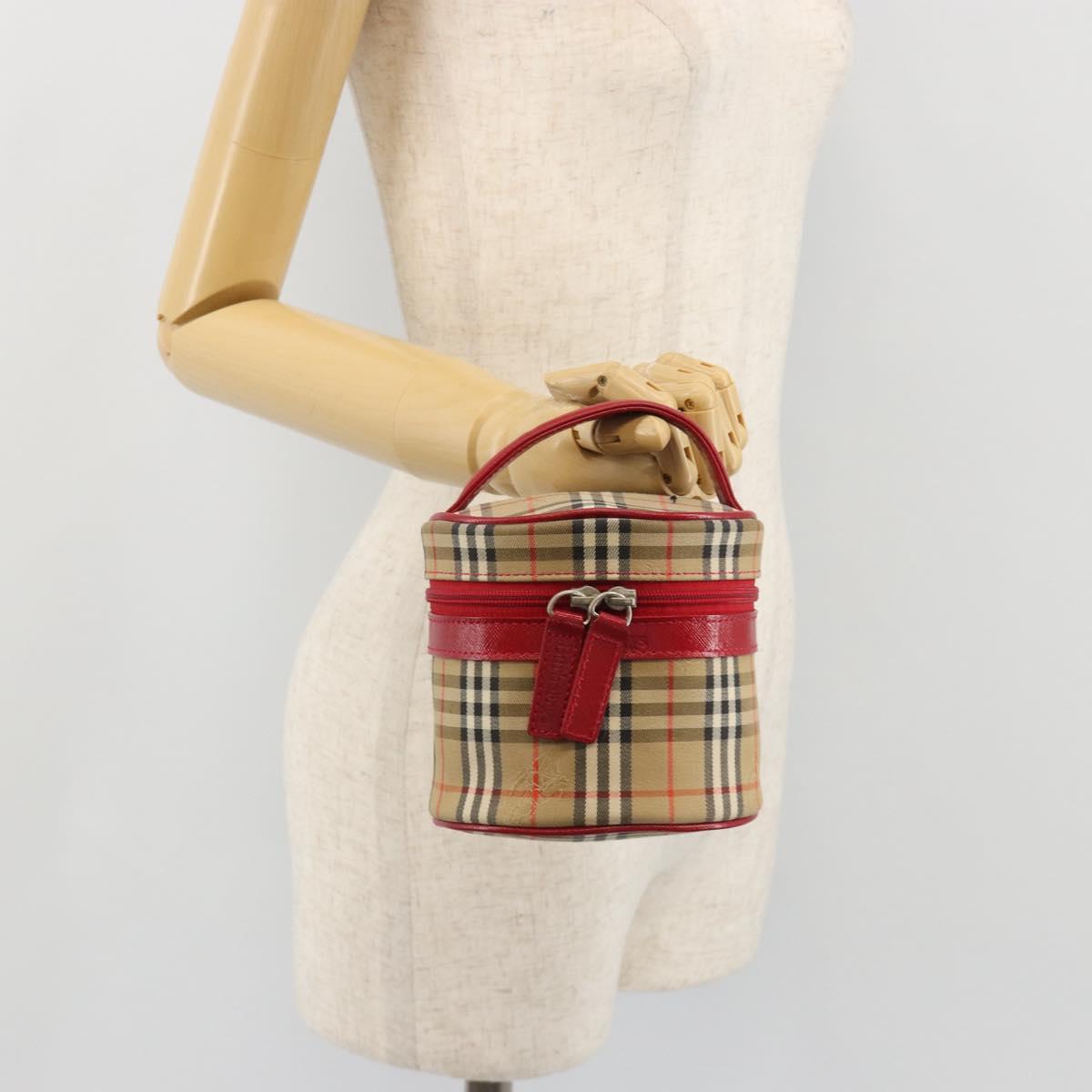 Burberrys Nova Check Vanity Canvas Beige Silver Auth 189990A