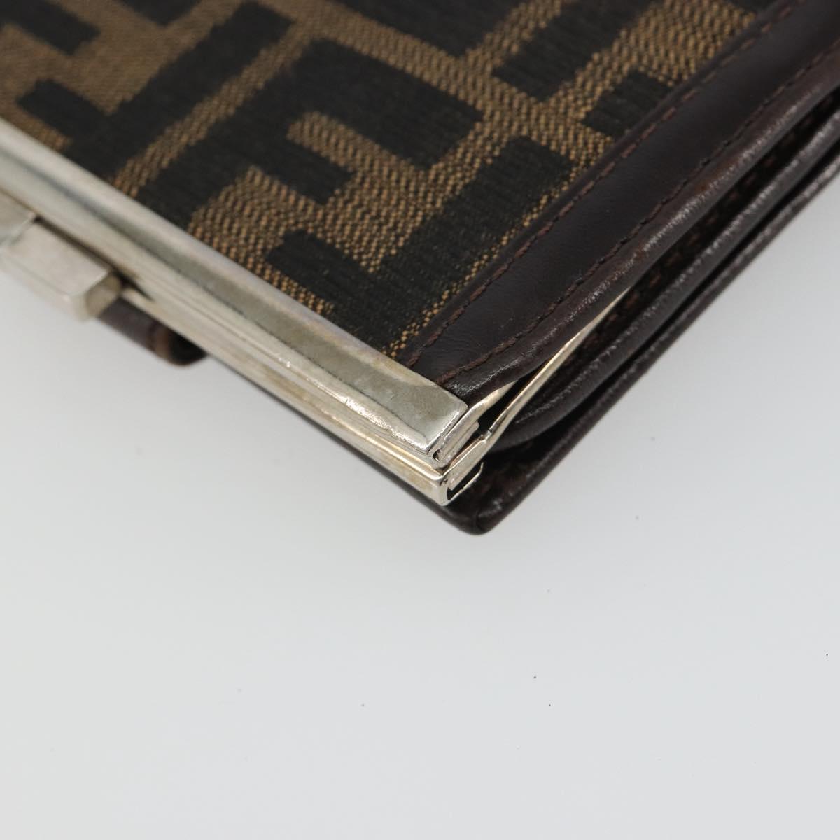 FENDI Zucca Canvas Compact Wallet Black Brown Auth 189991A