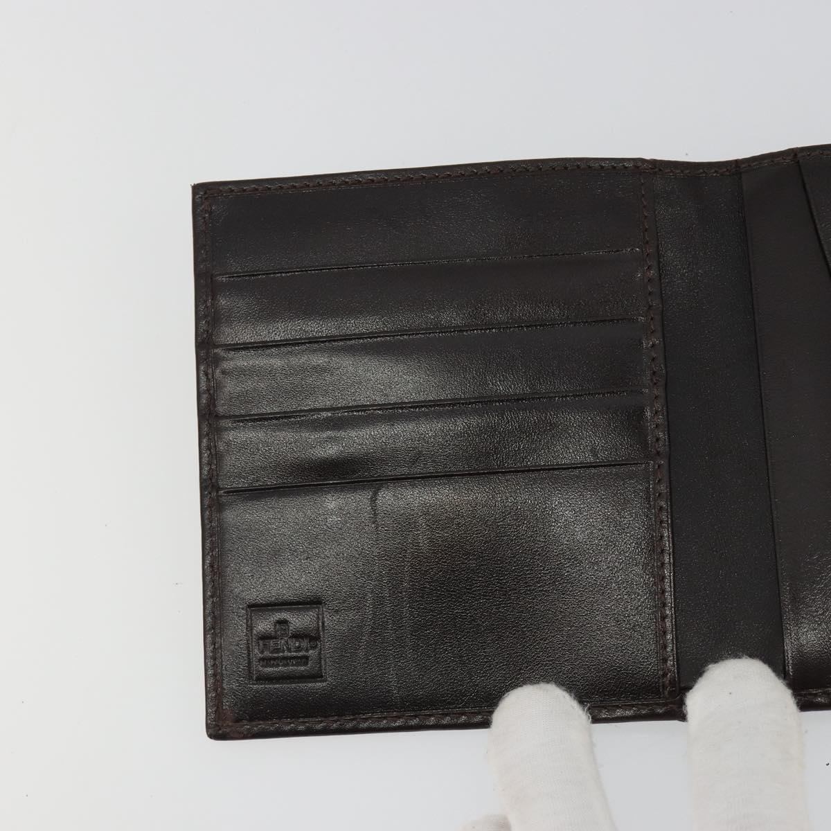 FENDI Zucca Canvas Compact Wallet Black Brown Auth 189991A