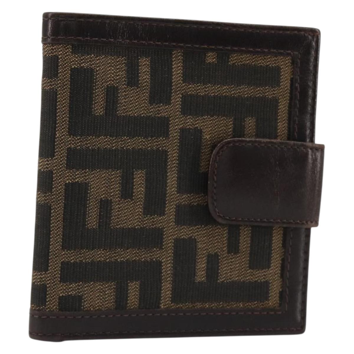 FENDI Zucca Canvas Compact Wallet Black Brown Auth 189991A
