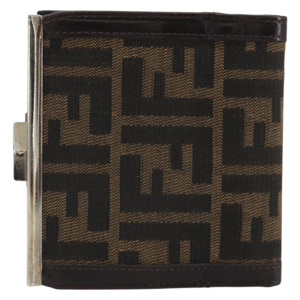 FENDI Zucca Canvas Compact Wallet Black Brown Auth 189991A