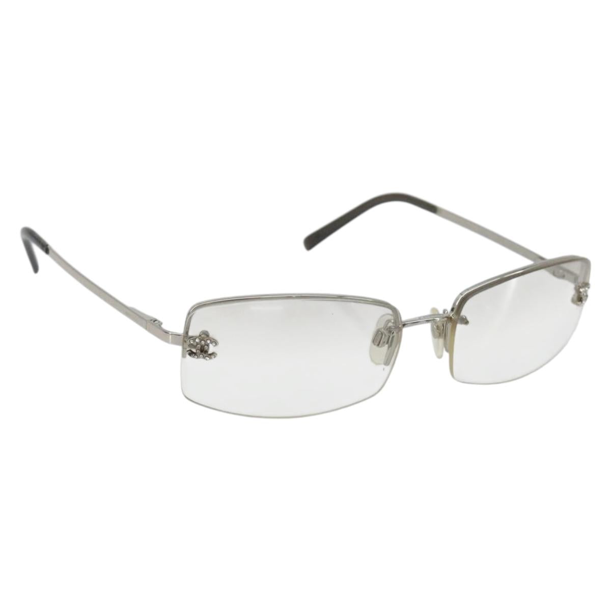 CHANEL COCO Mark Sunglasses Metal Silver CC Auth 189996