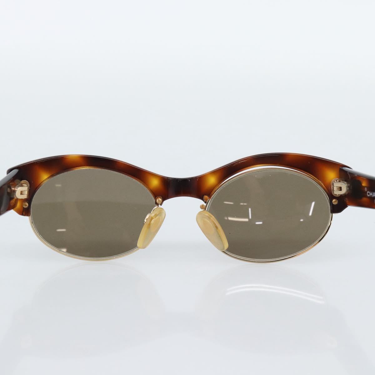 CHANEL COCO Mark Sunglasses Plastic Brown Gold CC Auth 189997M