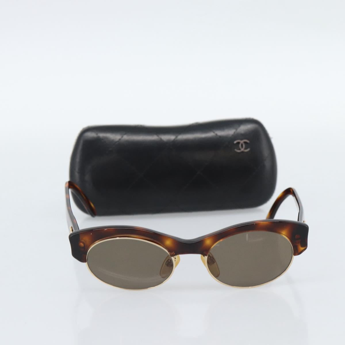 CHANEL COCO Mark Sunglasses Plastic Brown Gold CC Auth 189997M