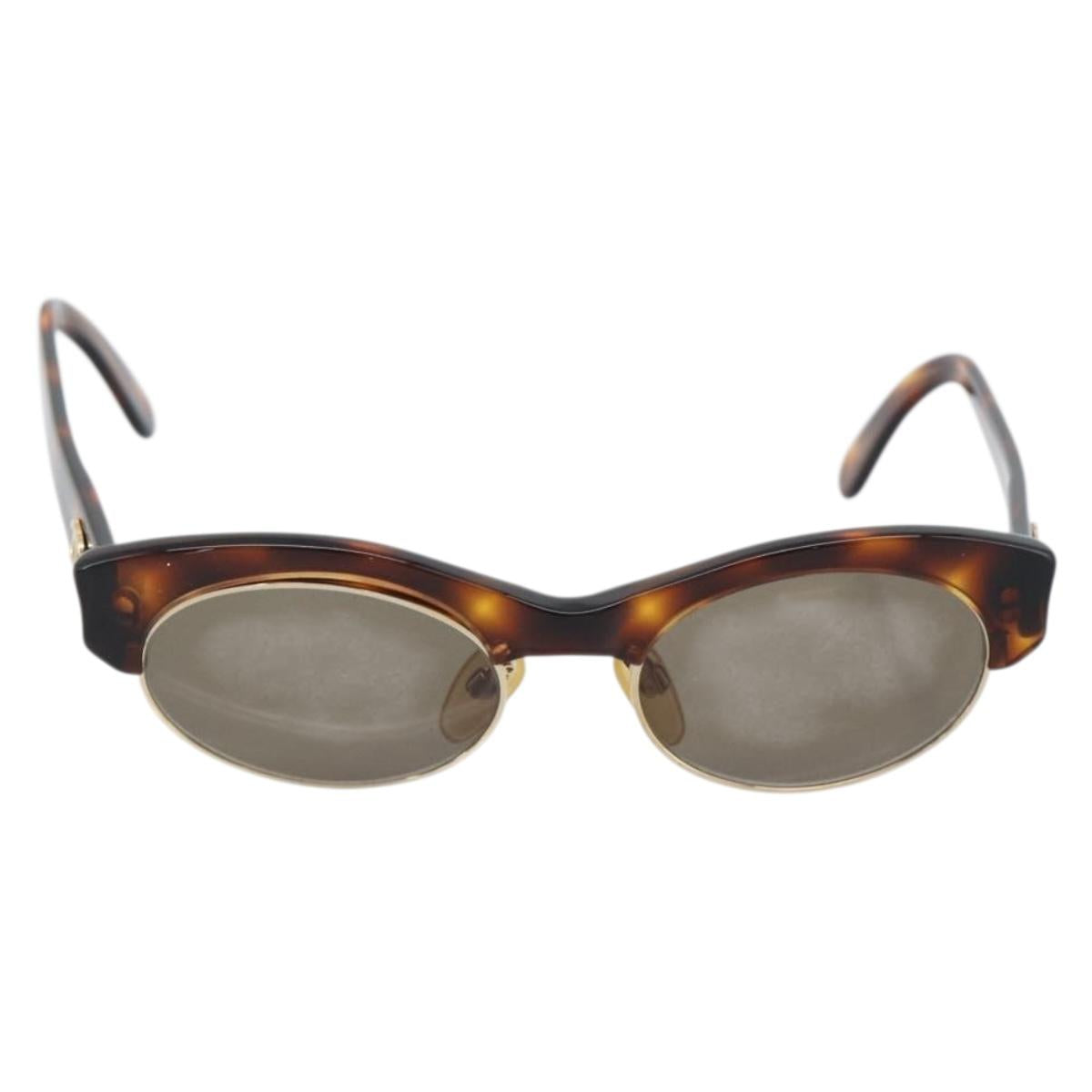 CHANEL COCO Mark Sunglasses Plastic Brown Gold CC Auth 189997M