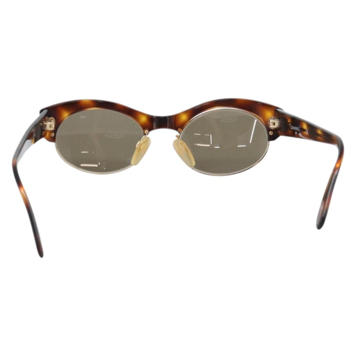 CHANEL COCO Mark Sunglasses Plastic Brown Gold CC Auth 189997M