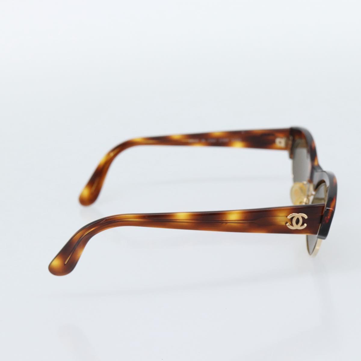 CHANEL COCO Mark Sunglasses Plastic Brown Gold CC Auth 189997M