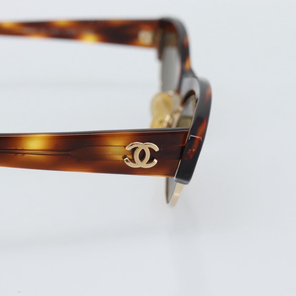 CHANEL COCO Mark Sunglasses Plastic Brown Gold CC Auth 189997M