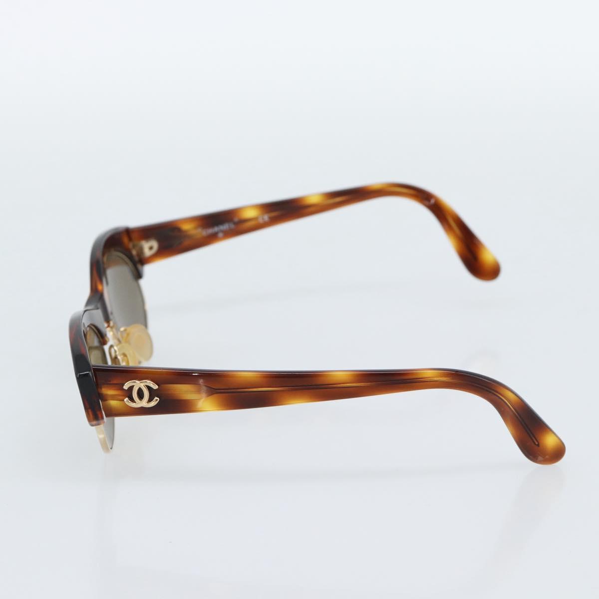 CHANEL COCO Mark Sunglasses Plastic Brown Gold CC Auth 189997M