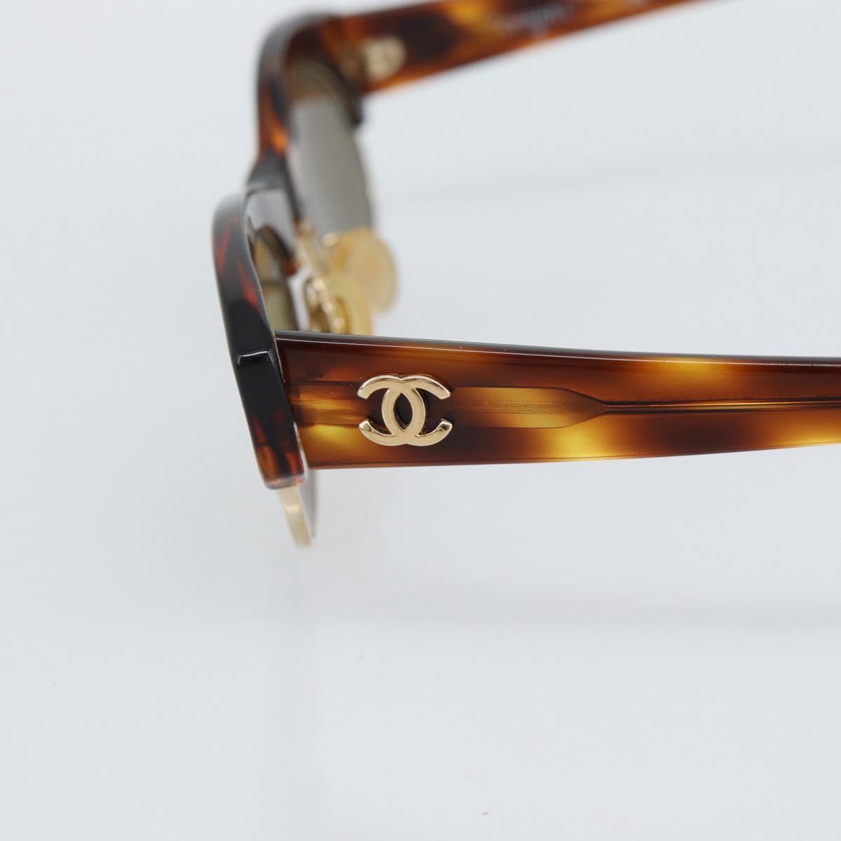 CHANEL COCO Mark Sunglasses Plastic Brown Gold CC Auth 189997M