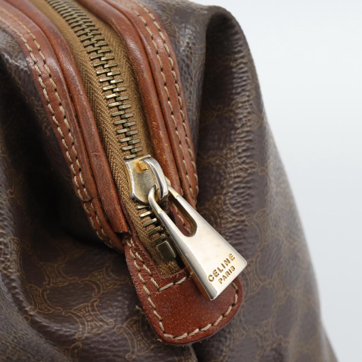 CELINE Macadam Canvas Boston Bag PVC Leather 2 Set Brown Gold Auth 190000