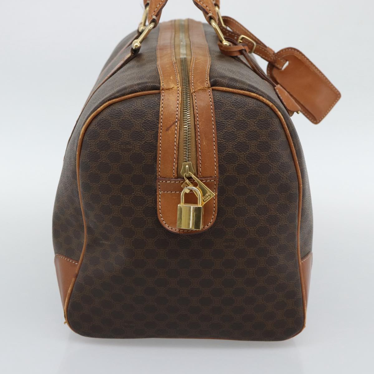 CELINE Macadam Canvas Boston Bag PVC Leather 2 Set Brown Gold Auth 190000