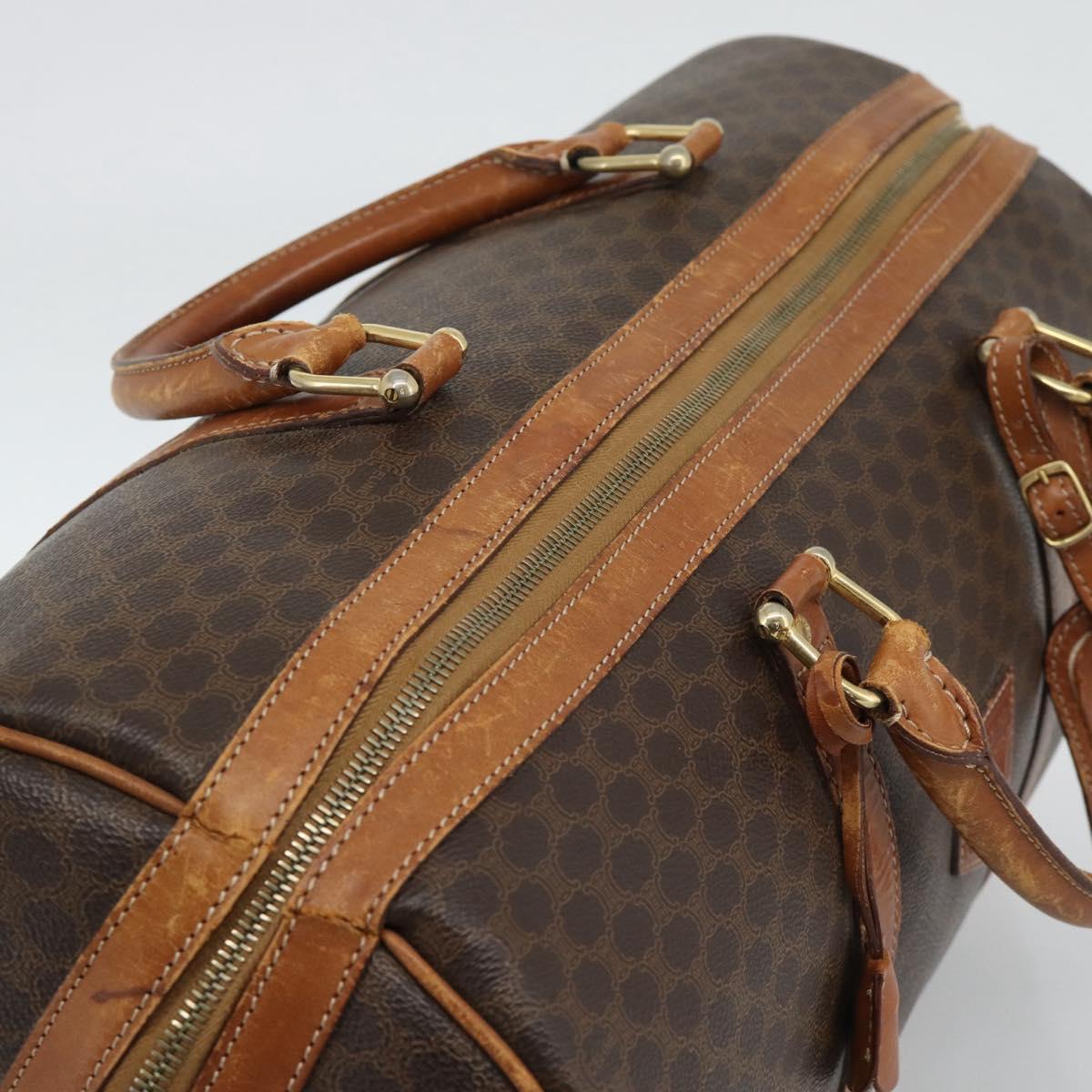 CELINE Macadam Canvas Boston Bag PVC Leather 2 Set Brown Gold Auth 190000