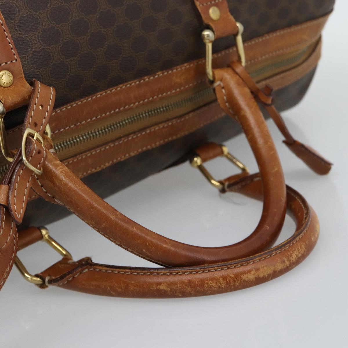 CELINE Macadam Canvas Boston Bag PVC Leather 2 Set Brown Gold Auth 190000