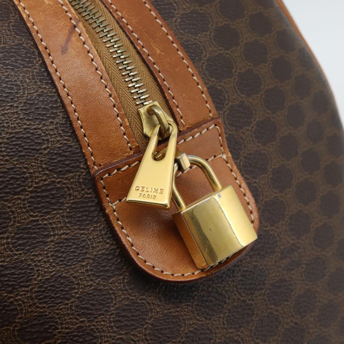 CELINE Macadam Canvas Boston Bag PVC Leather 2 Set Brown Gold Auth 190000