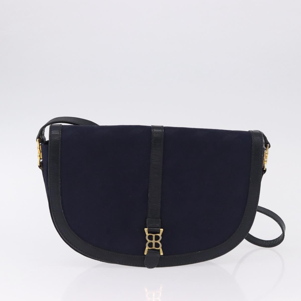 BALENCIAGA Shoulder Bag Leather Canvas 2 Set Black Navy Auth 190002