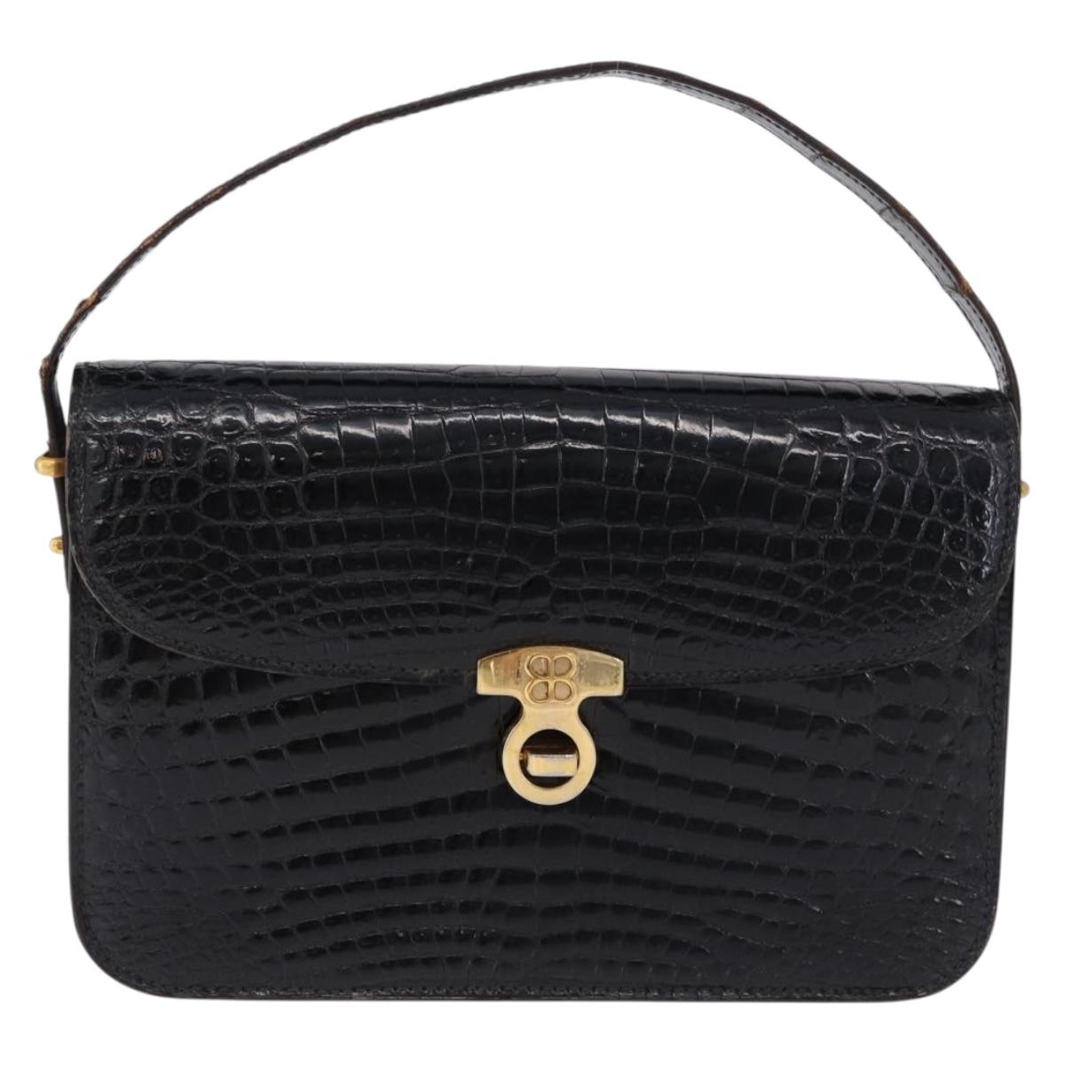 BALENCIAGA Shoulder Bag Leather Canvas 2 Set Black Navy Auth 190002