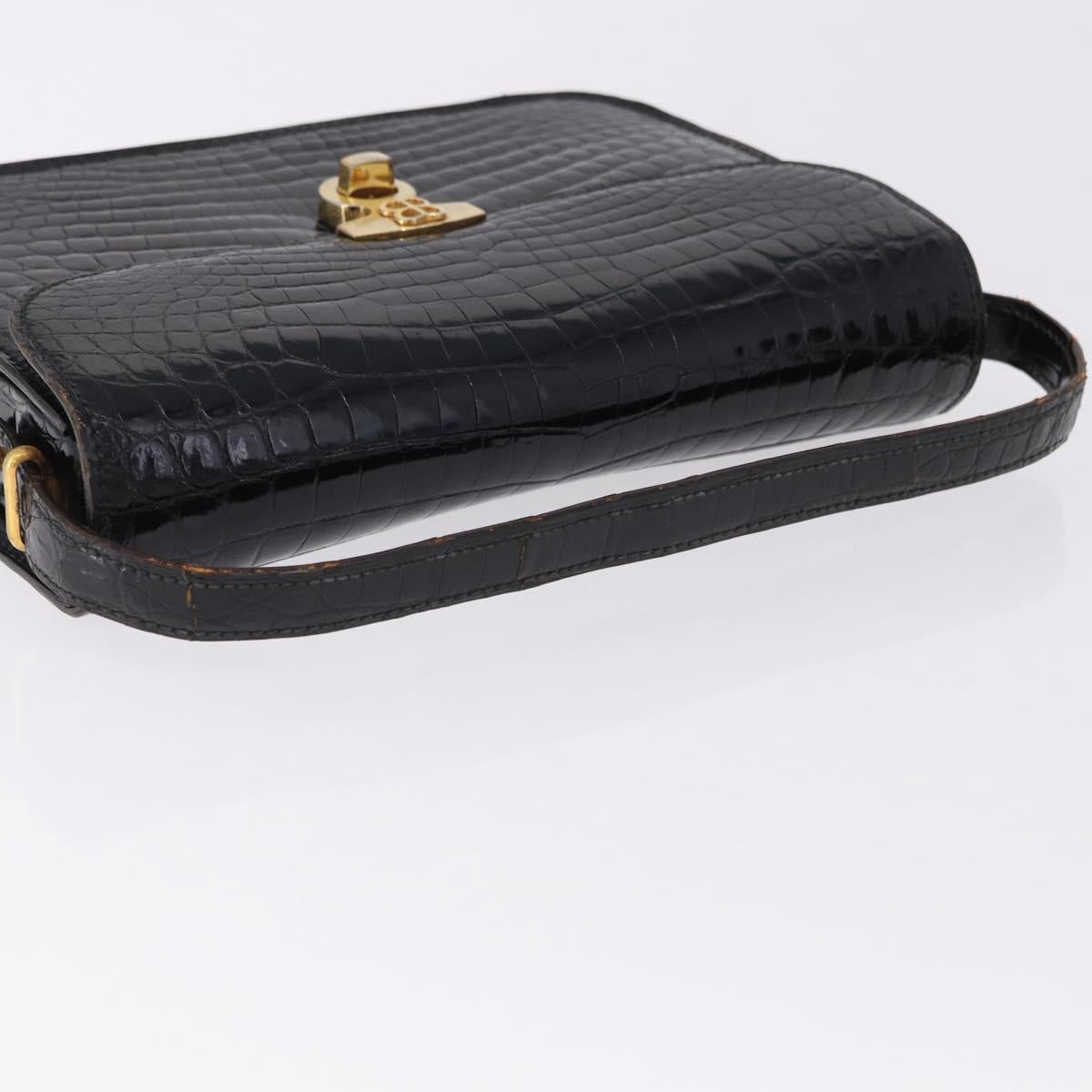 BALENCIAGA Shoulder Bag Leather Canvas 2 Set Black Navy Auth 190002