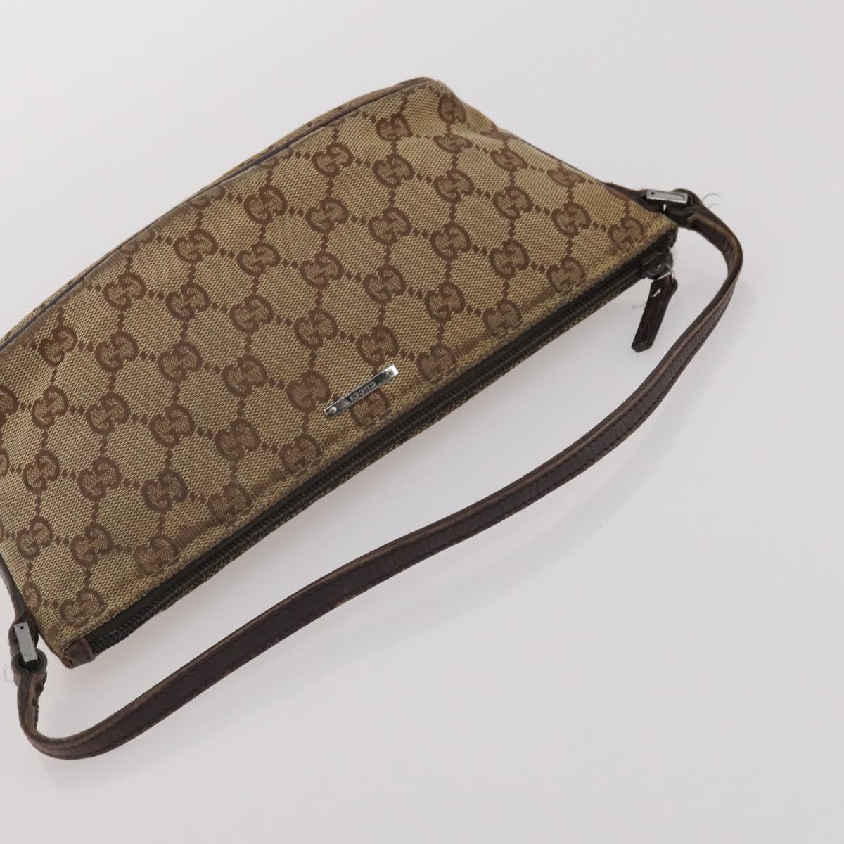 GUCCI GG Canvas Hand Bag PVC 3 Set Black Beige Silver Auth 190003