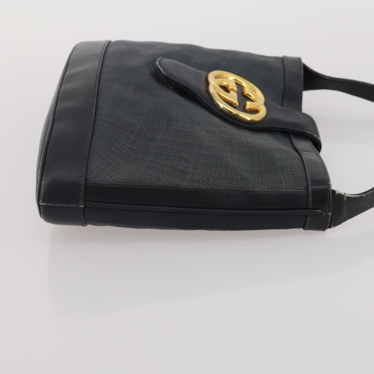 GUCCI GG Canvas Hand Bag PVC 3 Set Black Beige Silver Auth 190003