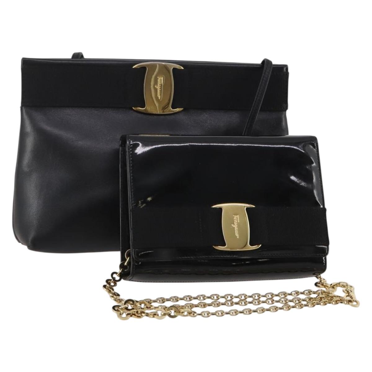 Salvatore Ferragamo Vala Shoulder Bag Leather 2 Set Black Auth 190004