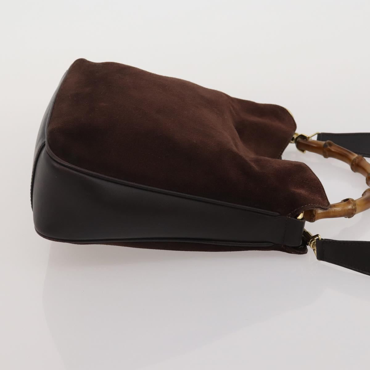 GUCCI Bamboo Hand Bag Suede 2way 2 Set Brown Auth 190005