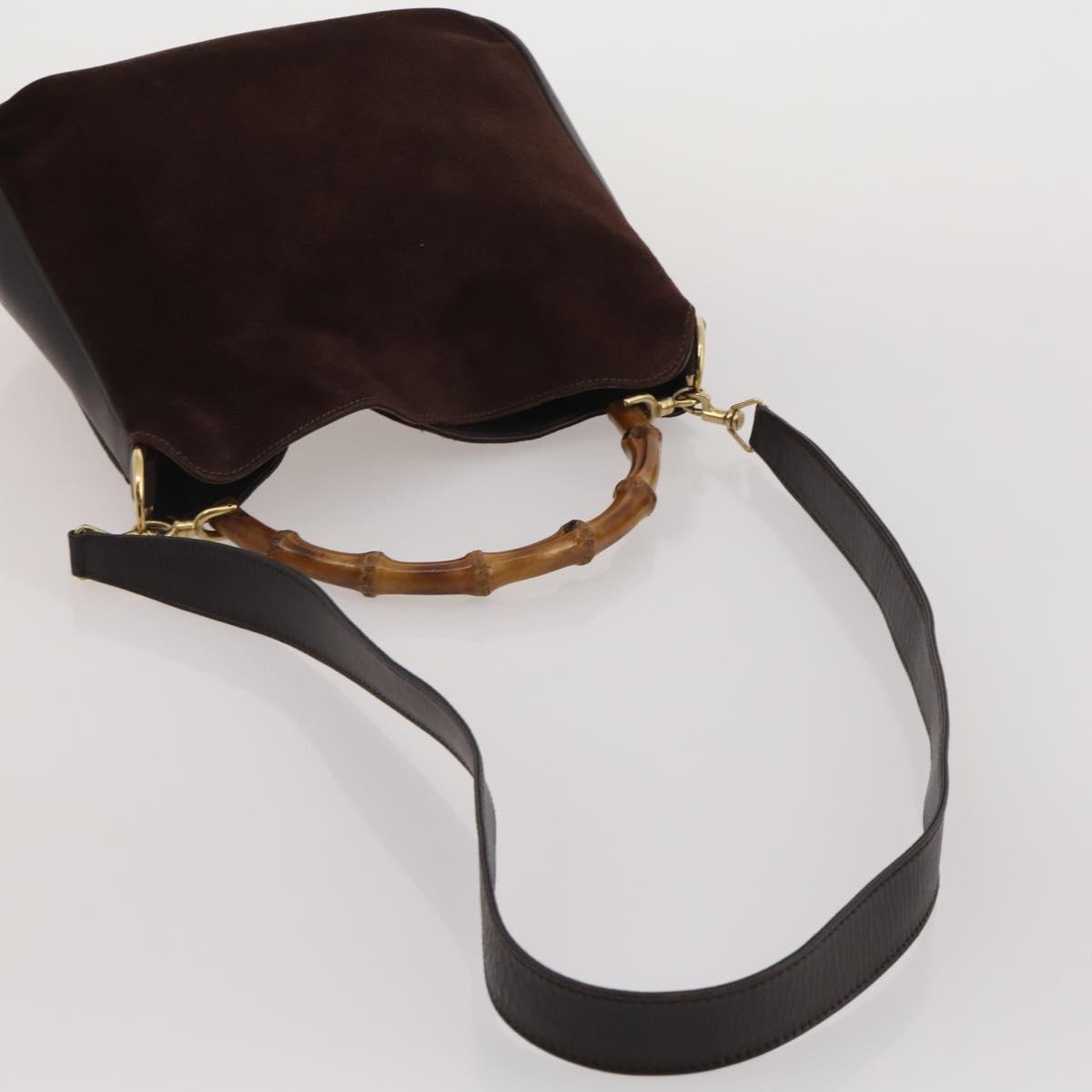 GUCCI Bamboo Hand Bag Suede 2way 2 Set Brown Auth 190005