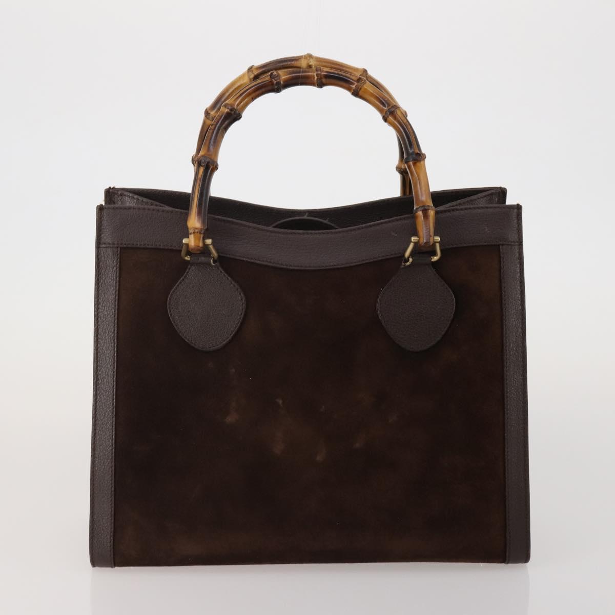 GUCCI Bamboo Hand Bag Suede 2way 2 Set Brown Auth 190005
