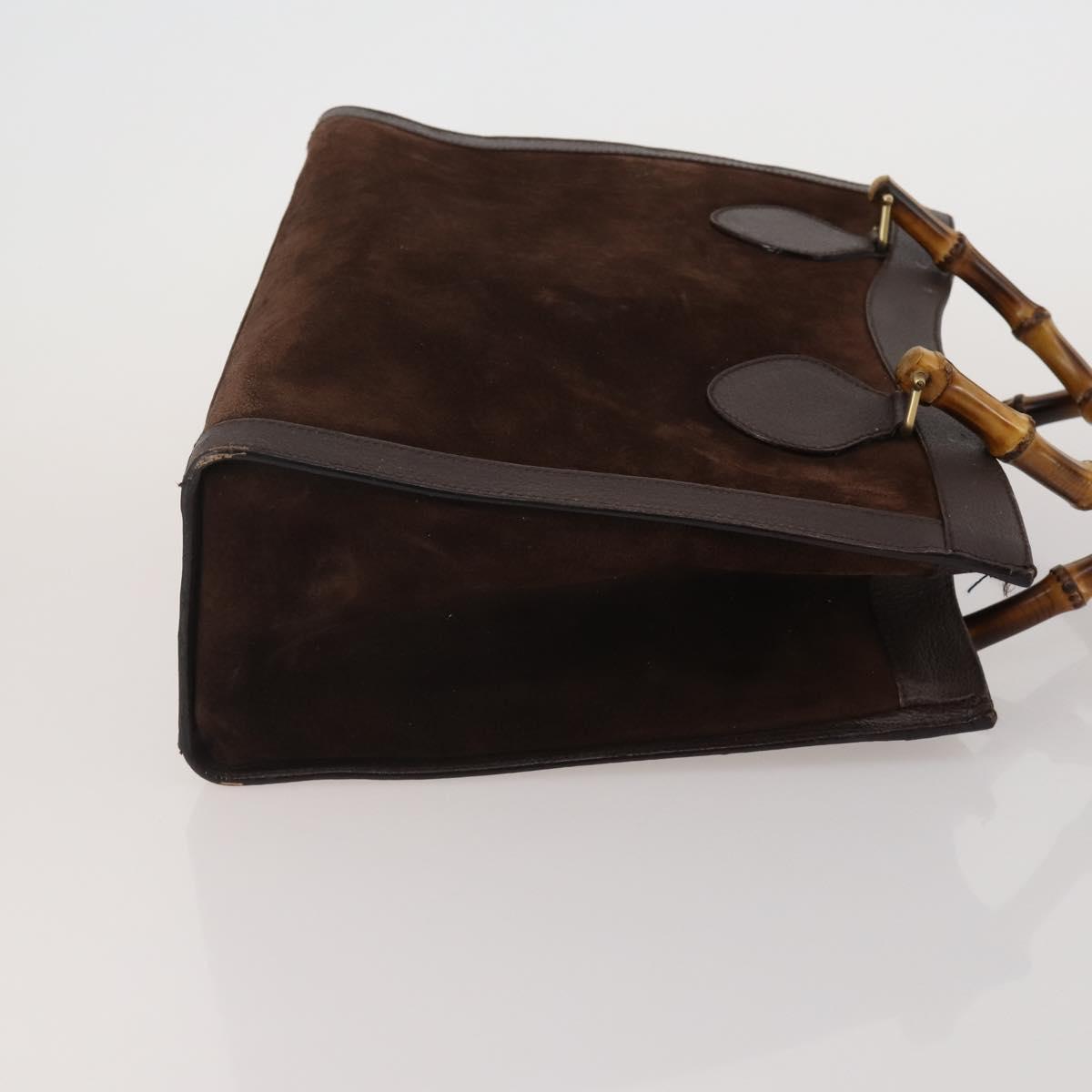 GUCCI Bamboo Hand Bag Suede 2way 2 Set Brown Auth 190005