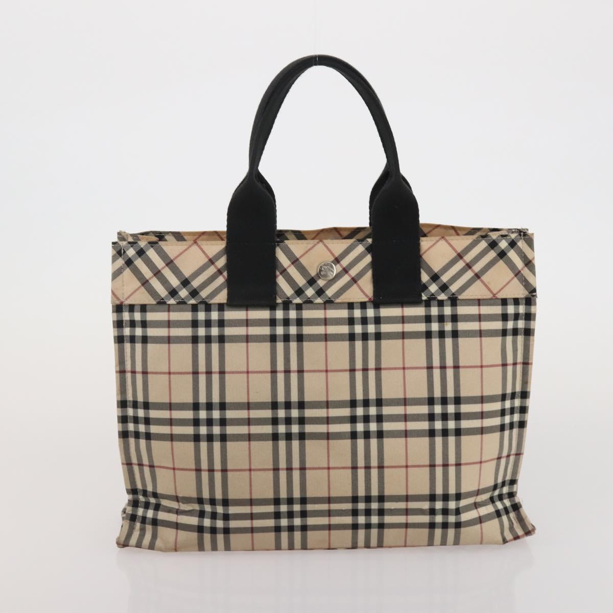 BURBERRY Nova Check Blue Label Hand Bag Canvas 4 Set Green Beige Auth 190010
