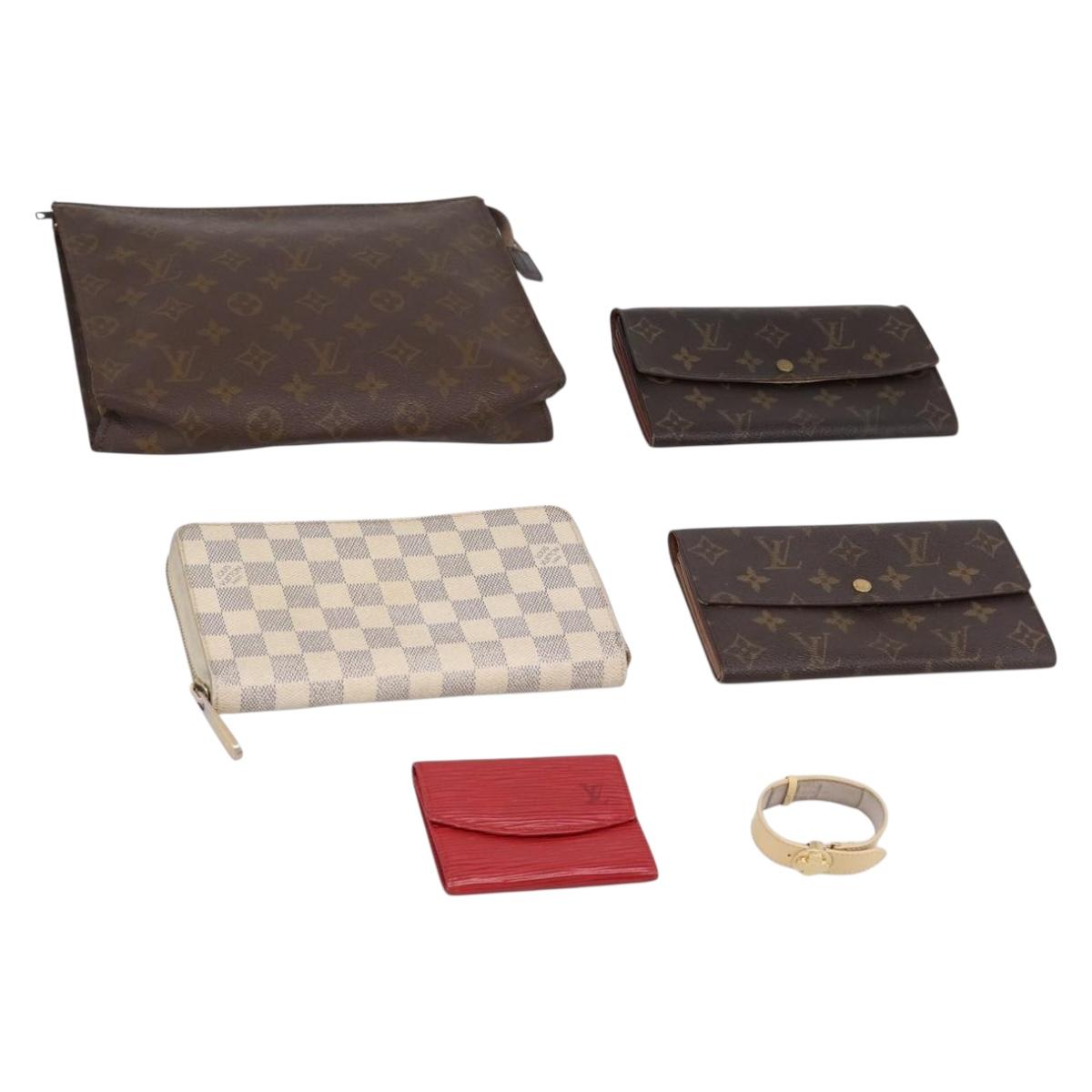 LOUIS VUITTON Monogram Damier Pouch Bracelet Wallet 6 Set LV Auth 190014