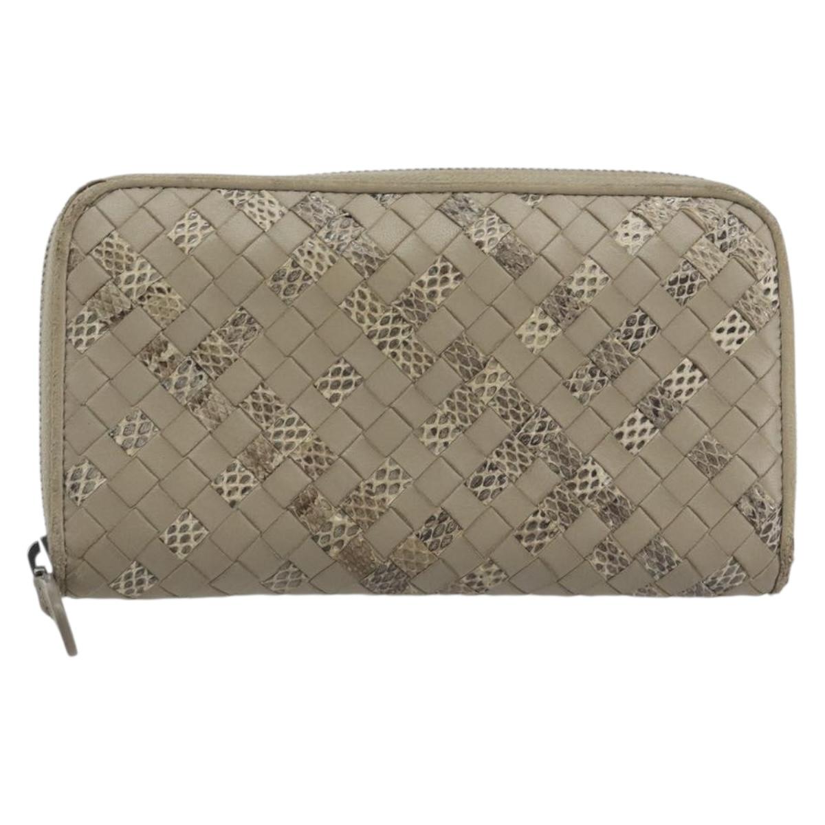 BOTTEGA VENETA INTRECCIATO Wallet Leather 4 Set Navy Brown beige Auth 190015