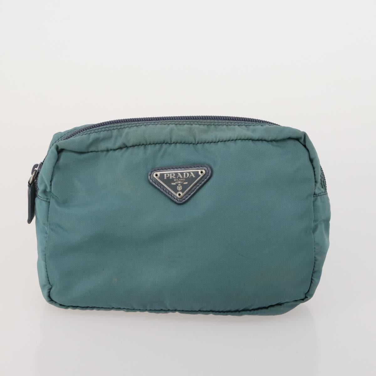 PRADA Pouch Nylon Leather 4 Set Blue Black Brown Auth 190016