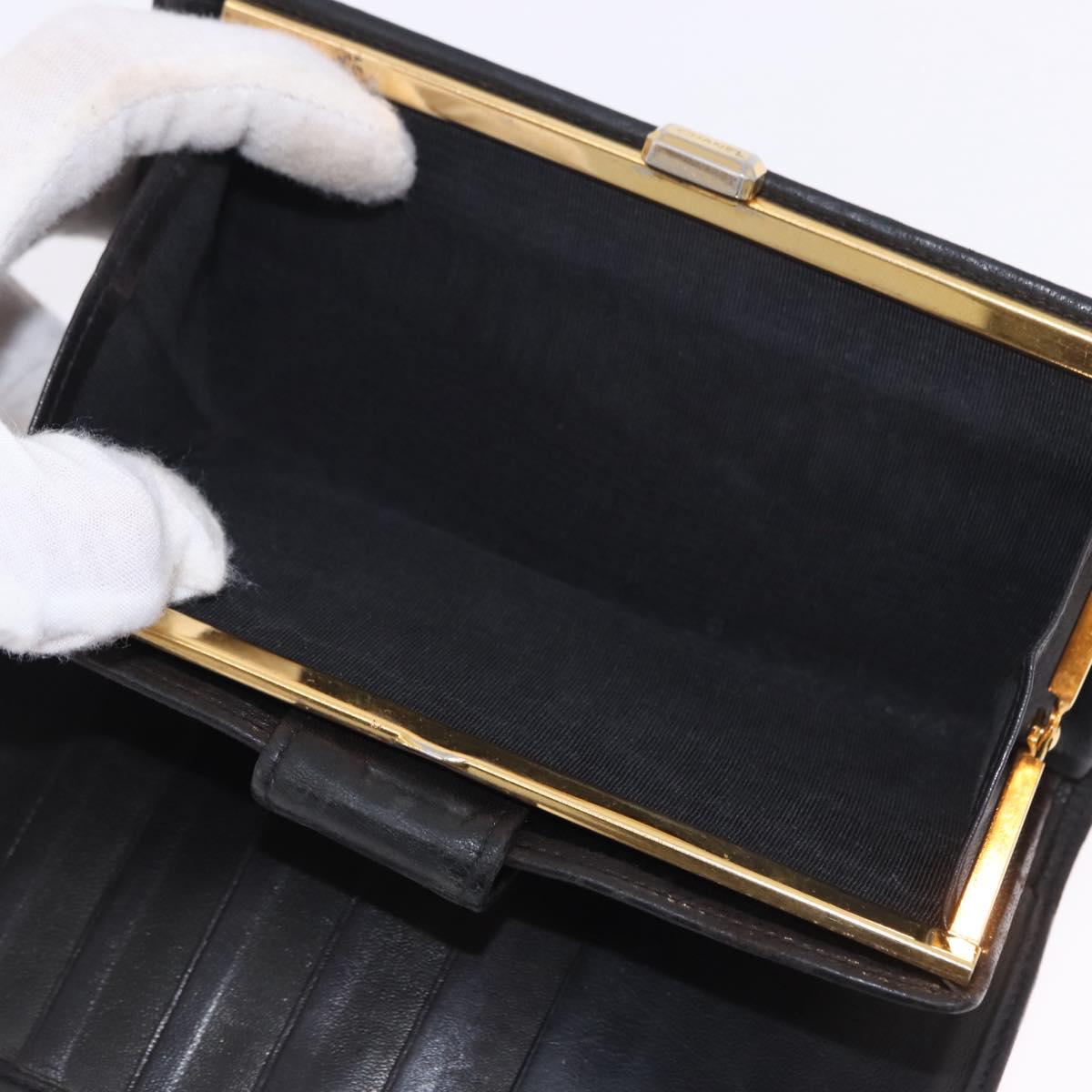 CHANEL Wallet Leather 3 Set Black CC Auth 190017