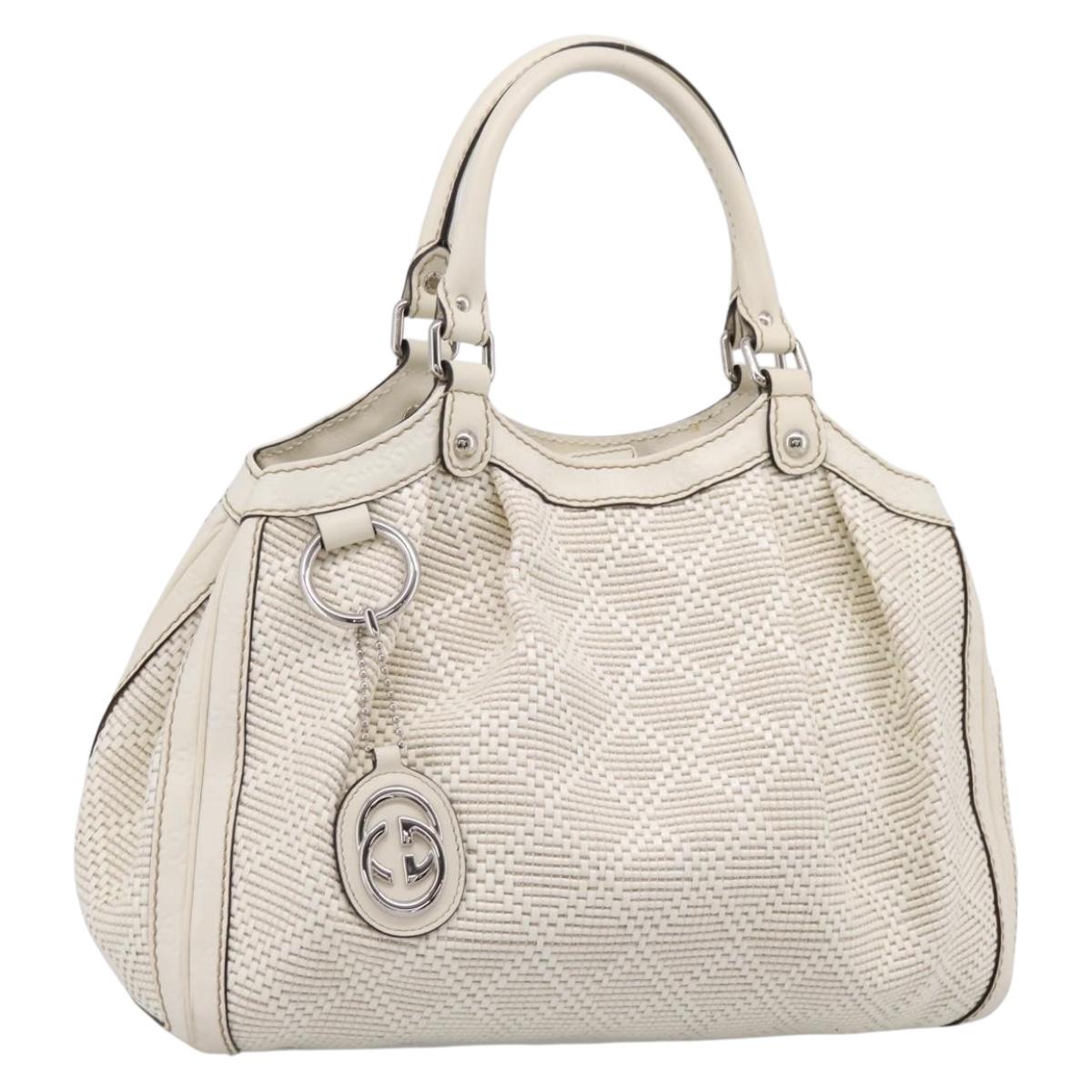 GUCCI GuccissimaGG Sukey Hand Bag Canvas Leather White 211944 Auth 190018