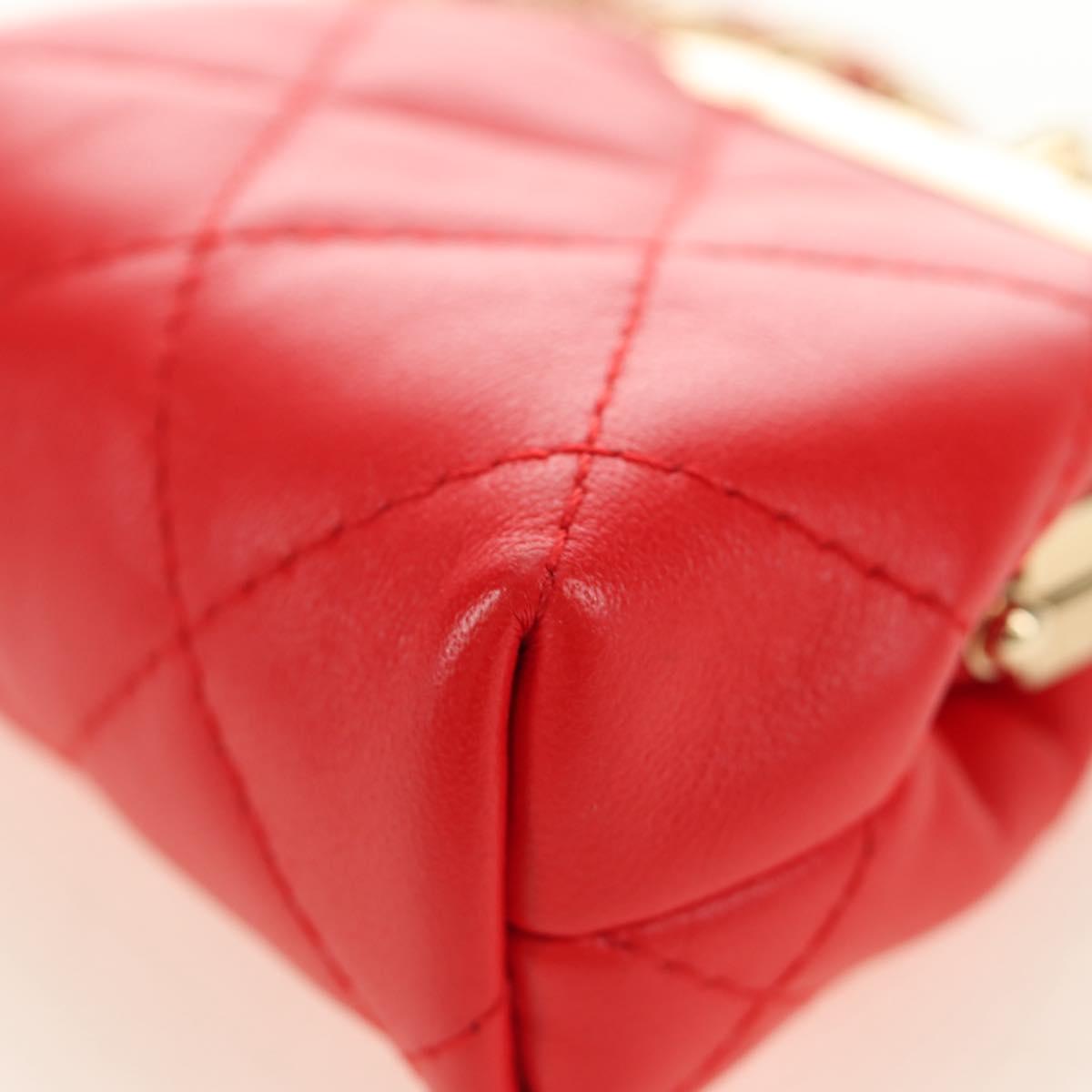 CHANEL Matelasse Chain Bag Lamb Skin Sample Product Red Gold CC Auth 190040SM