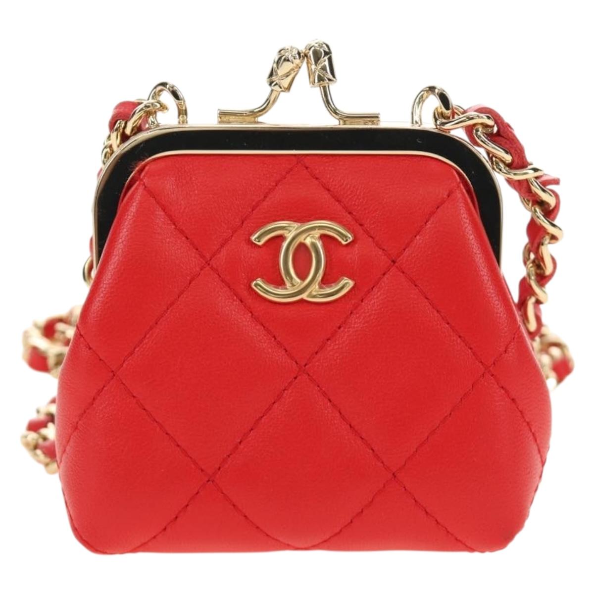 CHANEL Matelasse Chain Bag Lamb Skin Sample Product Red Gold CC Auth 190040SM