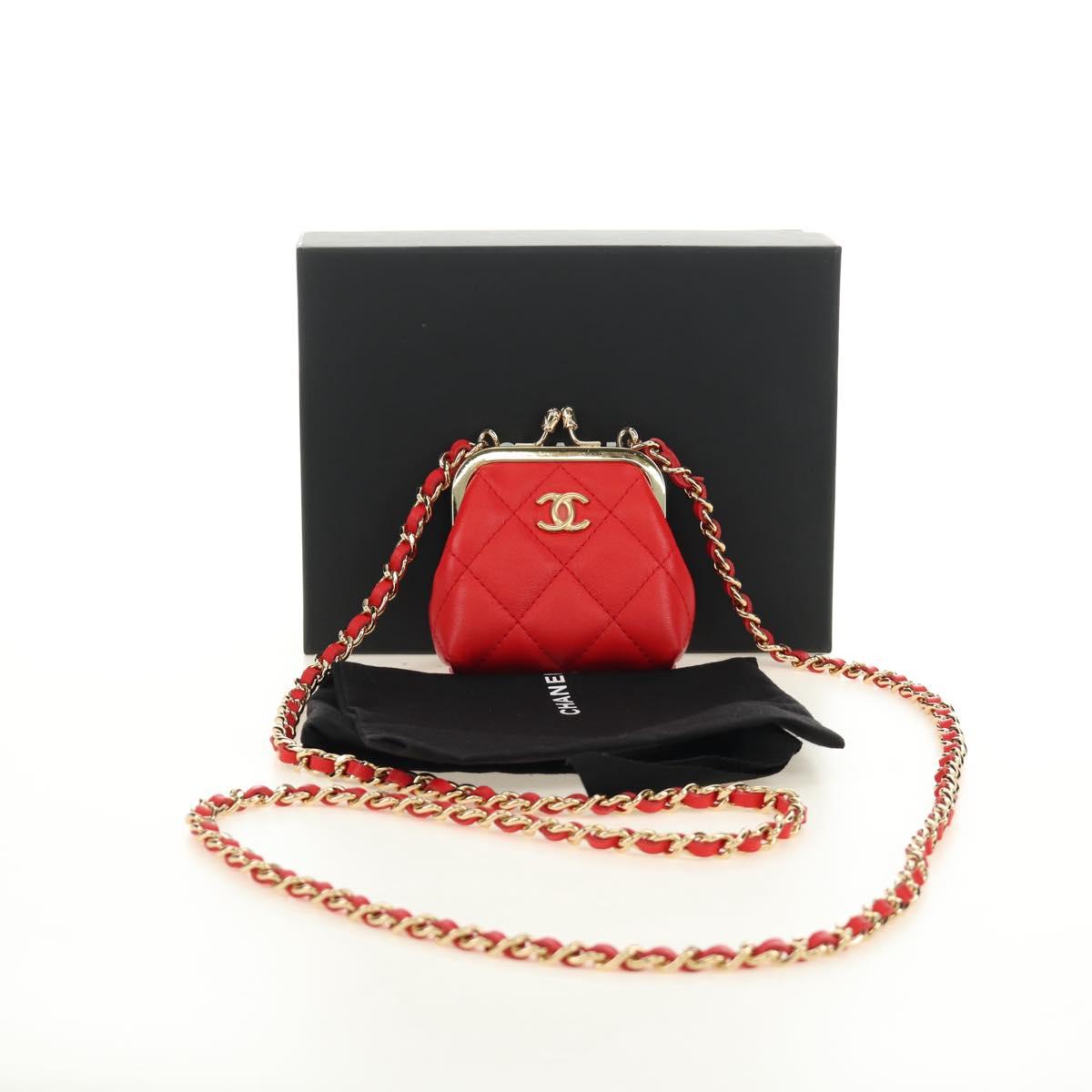 CHANEL Matelasse Chain Bag Lamb Skin Sample Product Red Gold CC Auth 190040SM
