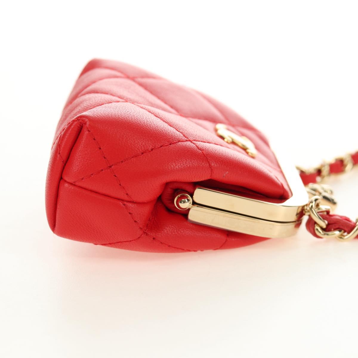 CHANEL Matelasse Chain Bag Lamb Skin Sample Product Red Gold CC Auth 190040SM