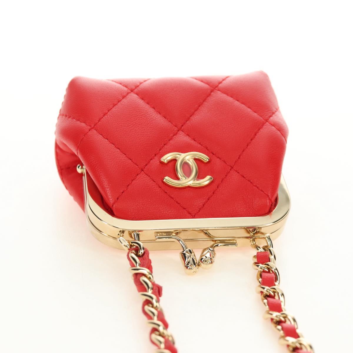 CHANEL Matelasse Chain Bag Lamb Skin Sample Product Red Gold CC Auth 190040SM