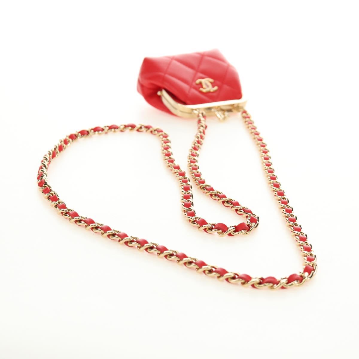CHANEL Matelasse Chain Bag Lamb Skin Sample Product Red Gold CC Auth 190040SM