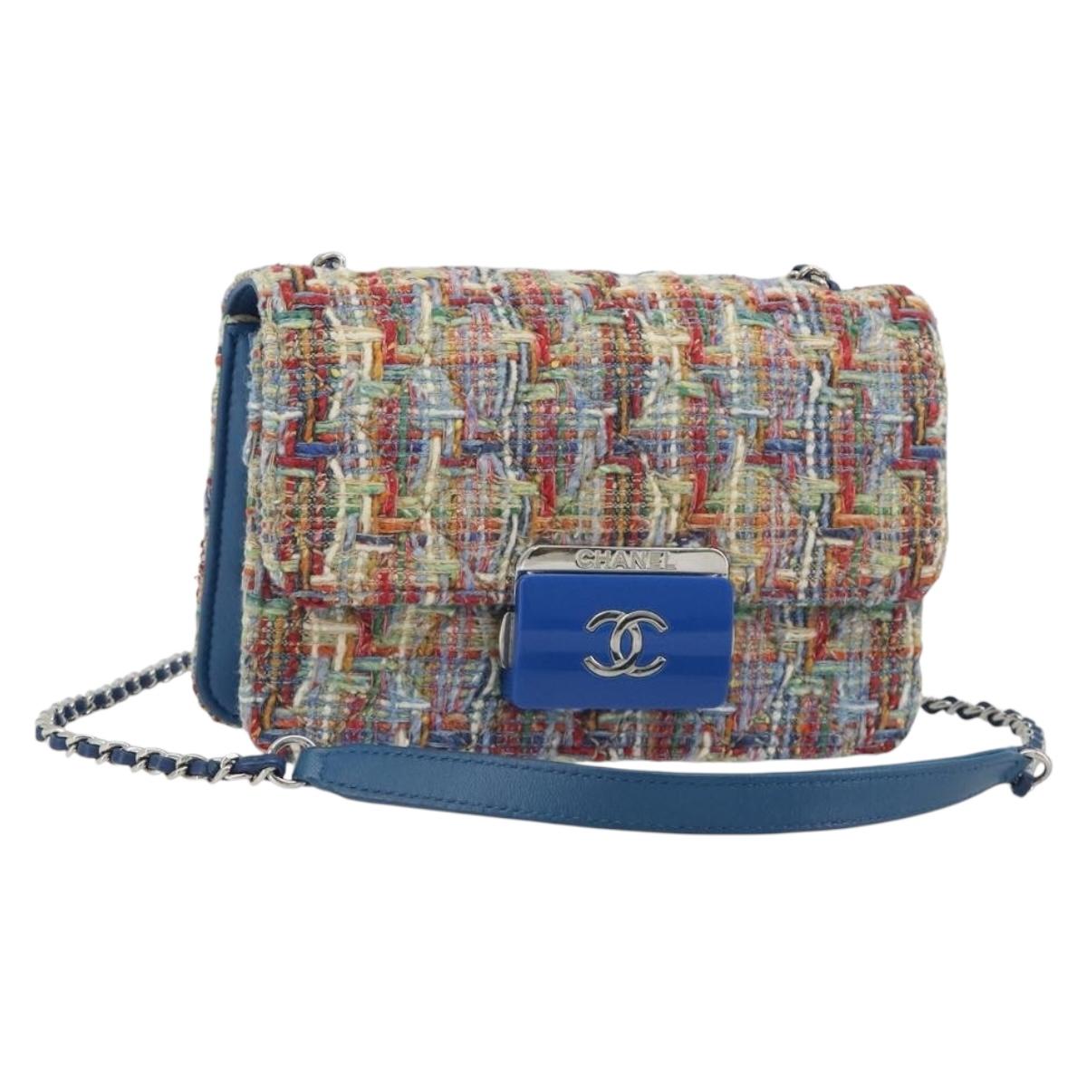 CHANEL Chain Shoulder Bag Tweed Multicolor Silver CC Auth 190044SM