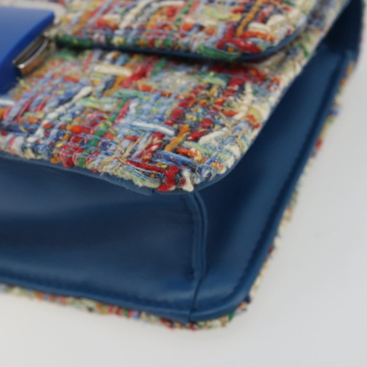CHANEL Chain Shoulder Bag Tweed Multicolor Silver CC Auth 190044SM