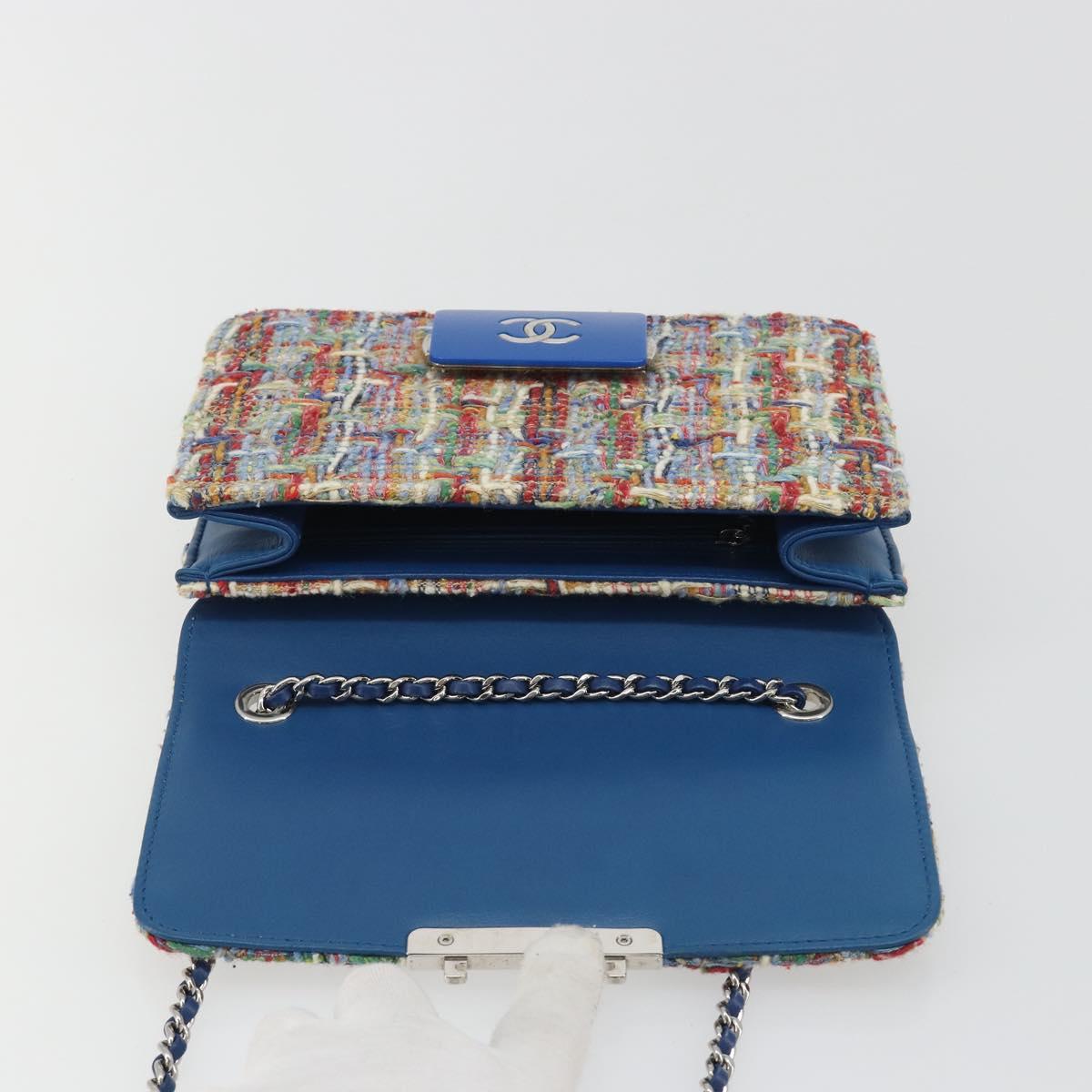 CHANEL Chain Shoulder Bag Tweed Multicolor Silver CC Auth 190044SM