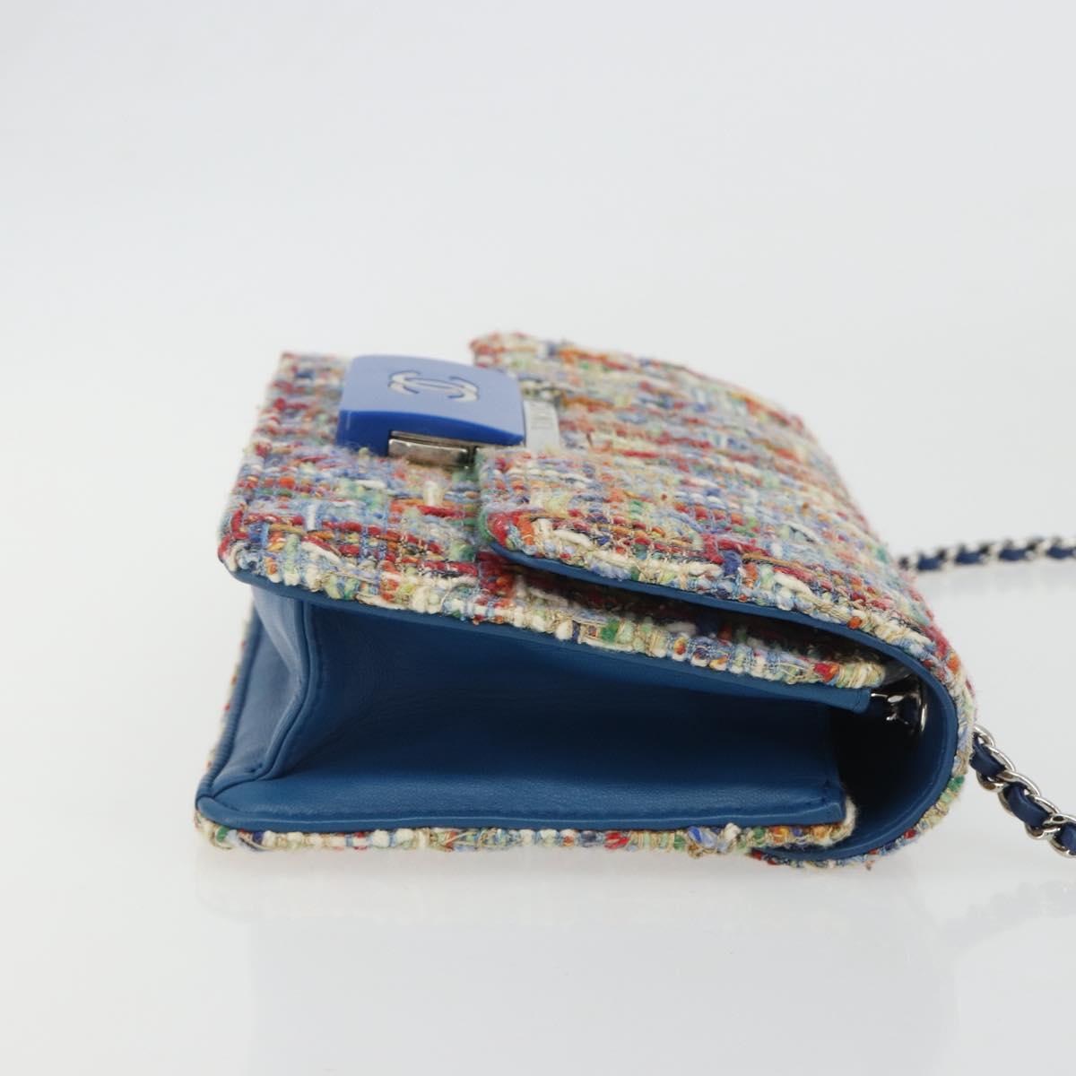 CHANEL Chain Shoulder Bag Tweed Multicolor Silver CC Auth 190044SM
