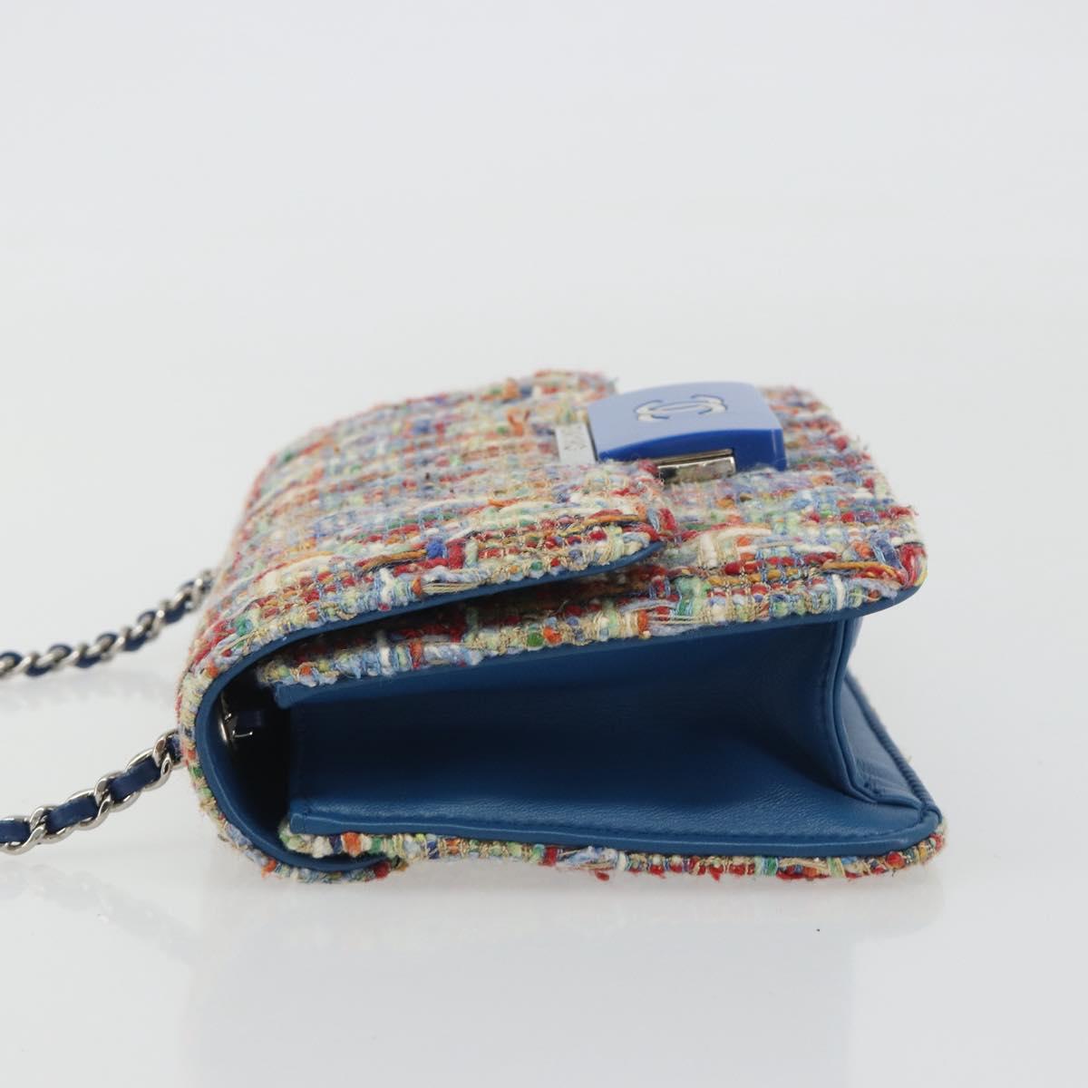 CHANEL Chain Shoulder Bag Tweed Multicolor Silver CC Auth 190044SM