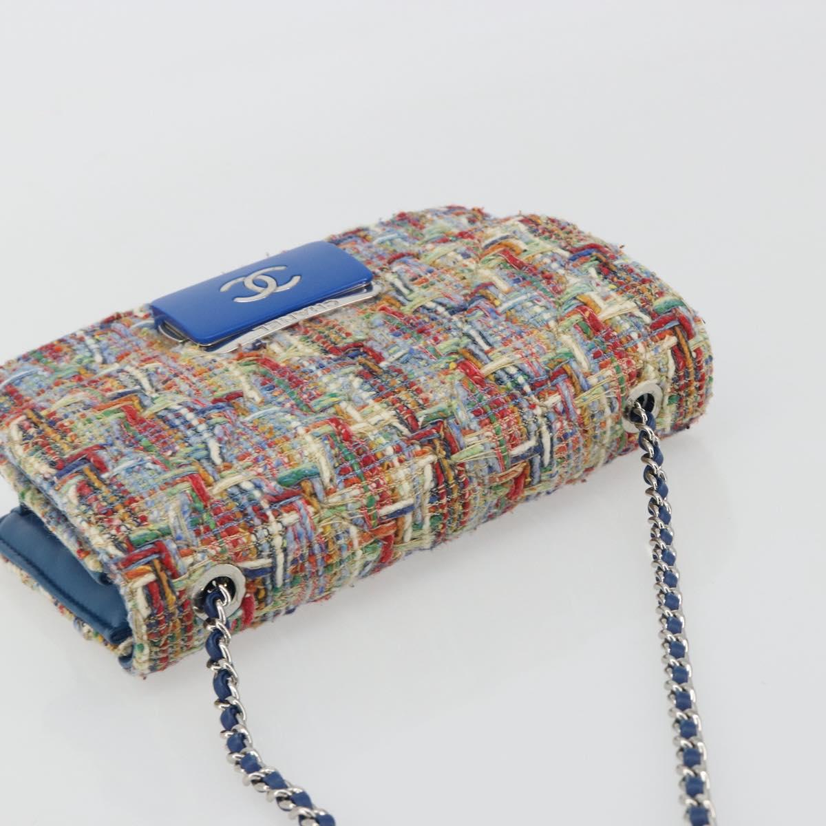 CHANEL Chain Shoulder Bag Tweed Multicolor Silver CC Auth 190044SM