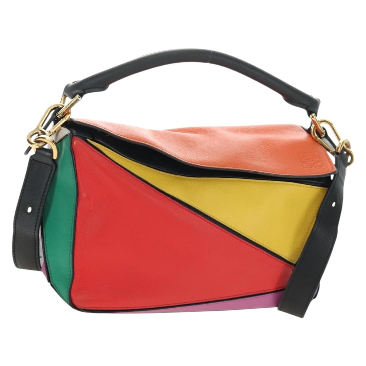 LOEWE Anagram Puzzle Bag Small Bag Leather 2way Multicolor Gold Auth 190046M